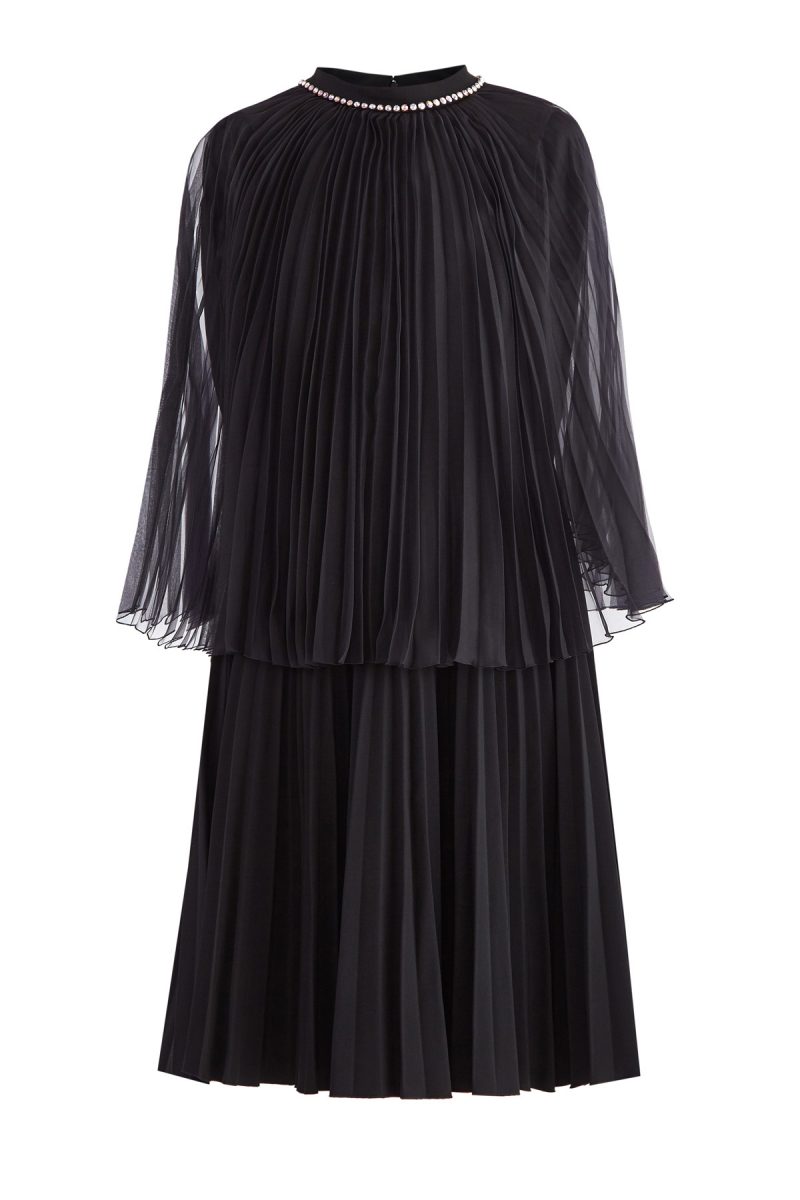 Плиссированное платье с шелковым кейпом и кристаллами GUCCI G515110 1082
