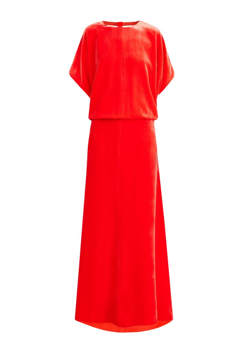 Приталенное вечернее платье из бархата с декольтированной спинкой VALENTINO pb0vd7e53tf ss1