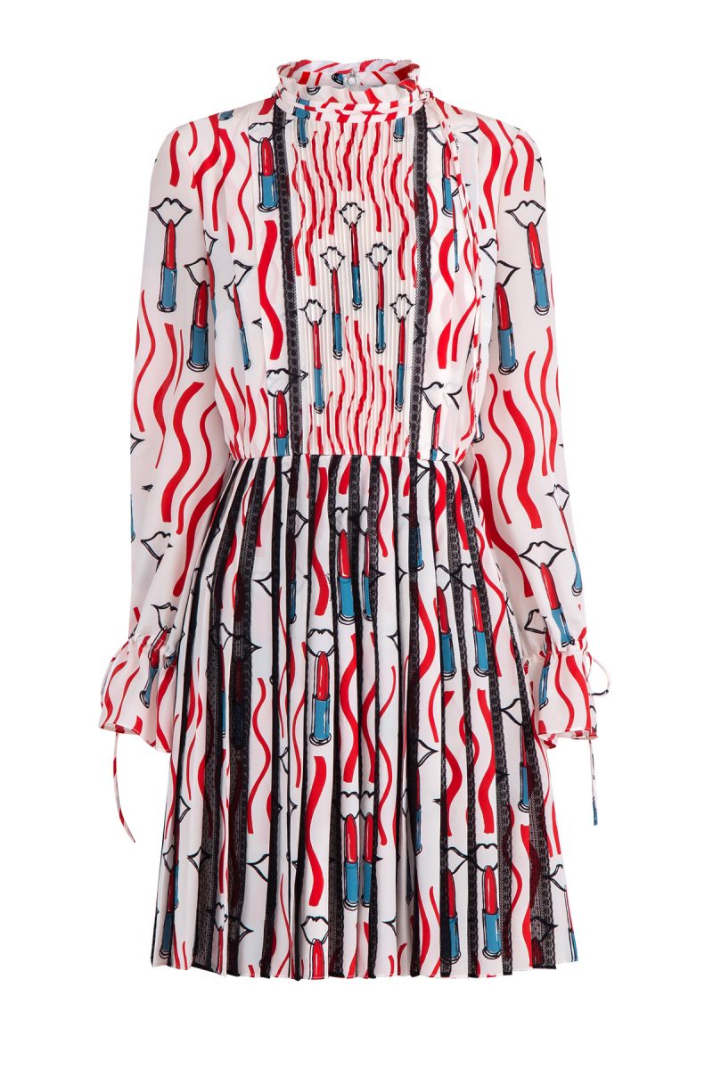 Шелковое платье А-силуэта с плиссированными вставками и кружевом VALENTINO pb3vagc53nv i73