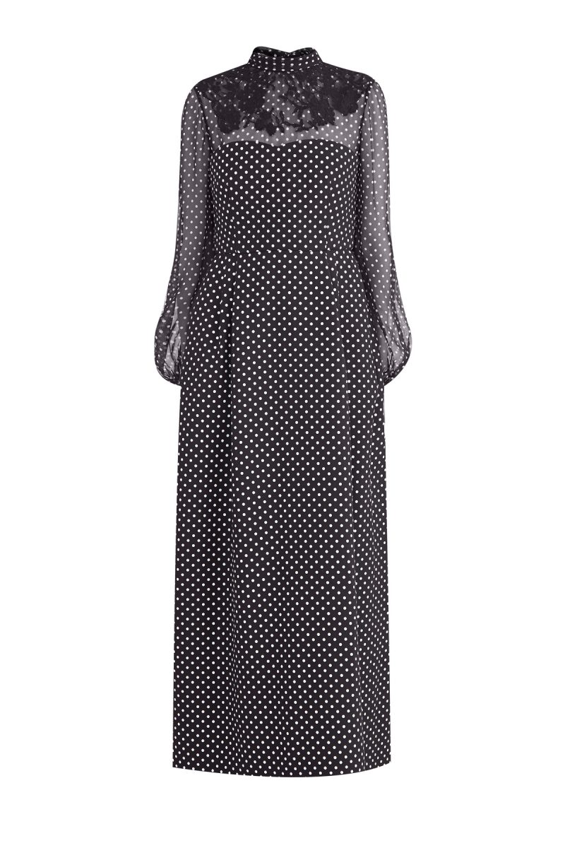 Приталенное платье в горох с корсетным лифом и рукавами из шелка VALENTINO qb2vais042a 0na