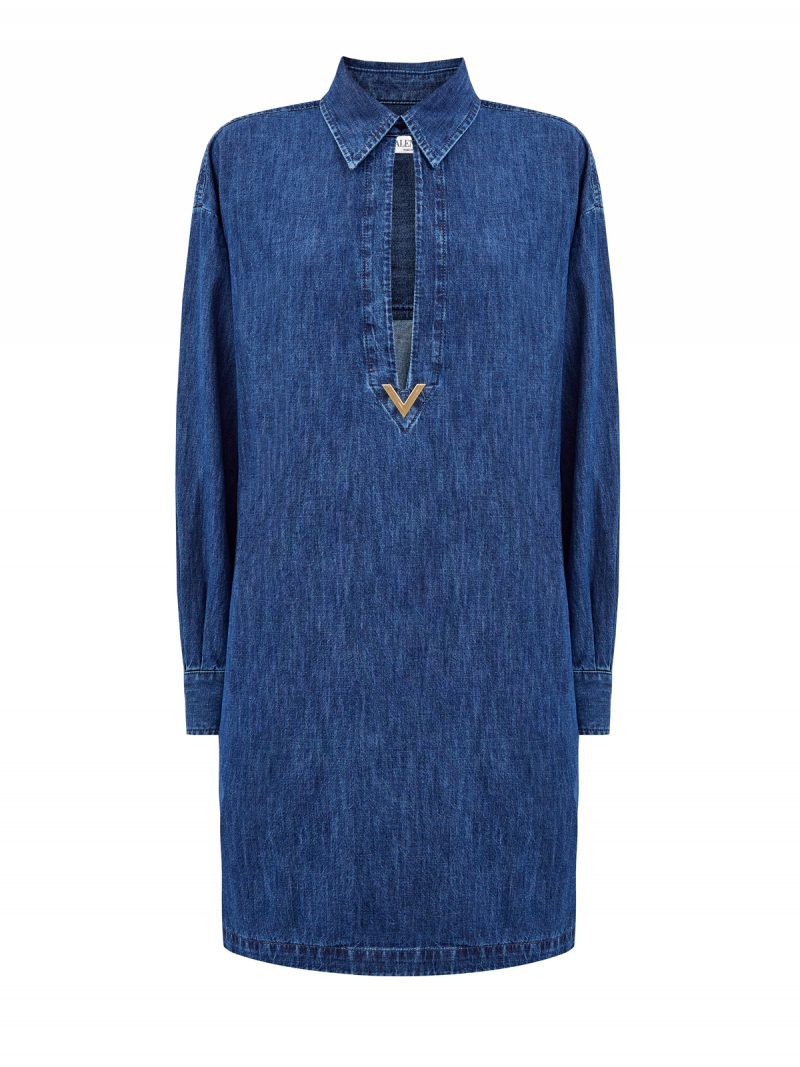 Платье-рубашка из ткани шамбре с литым логотипом VGOLD VALENTINO vb3dbd26433 598