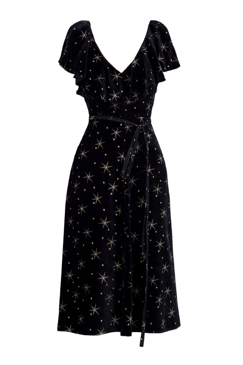 Платье-миди из шелковой ткани с принтом звезд VALENTINO