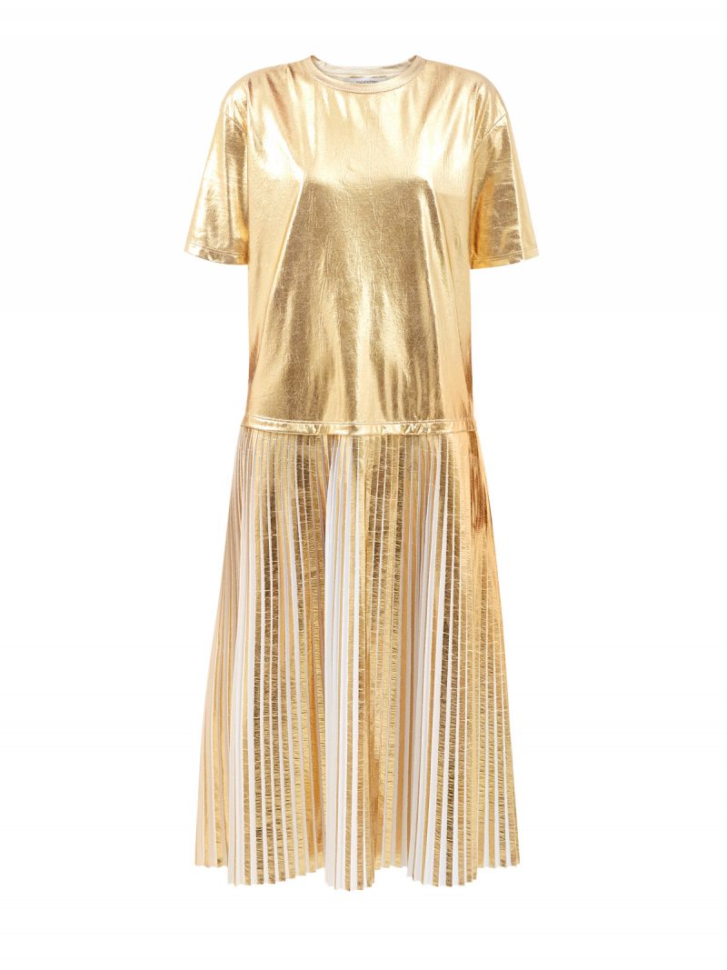 Платье из ламинированного джерси с подолом-плиссе VALENTINO