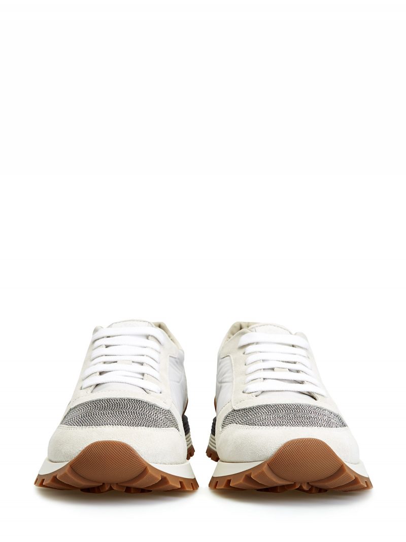 Комбинированные кроссовки с отделкой цепочками Мониль BRUNELLO CUCINELLI женские белые