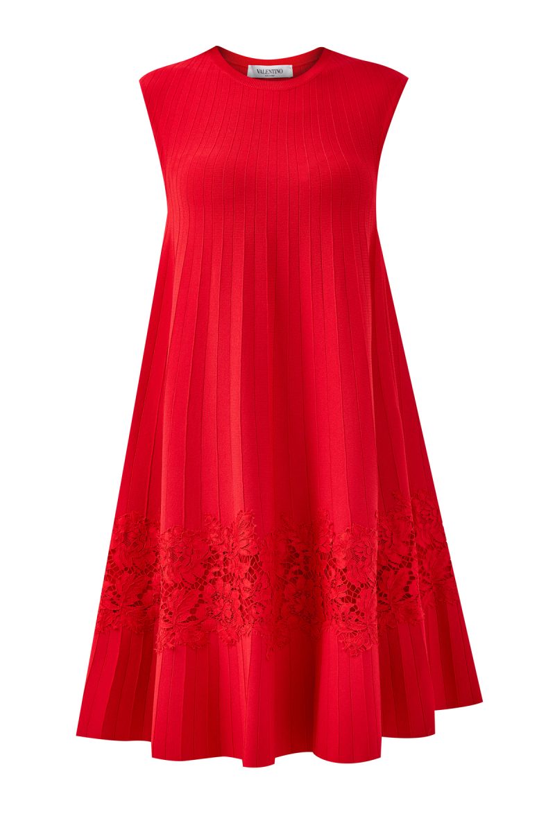 Плиссированное платье-трапеция с кружевом Heavy Lace VALENTINO