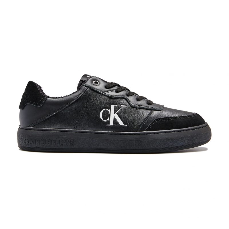 Calvin klein black leather trainers hotsell