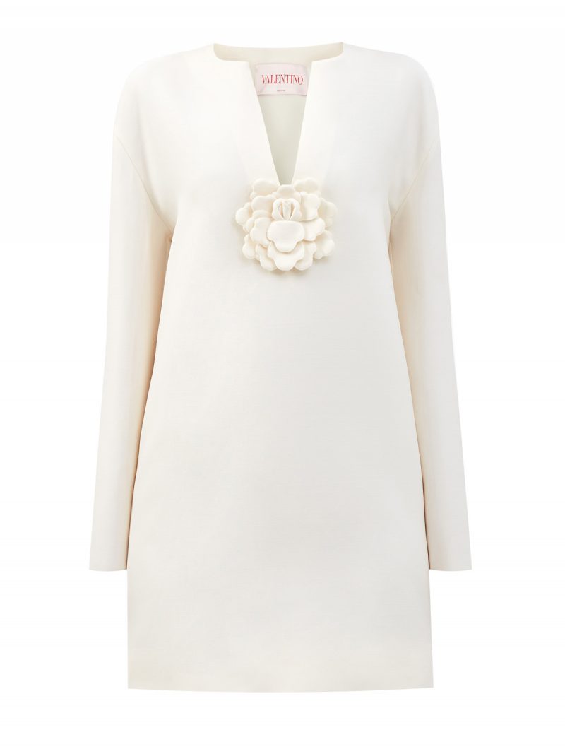 Платье из плотной ткани Crepe Couture с вышивкой Rose Petal VALENTINO